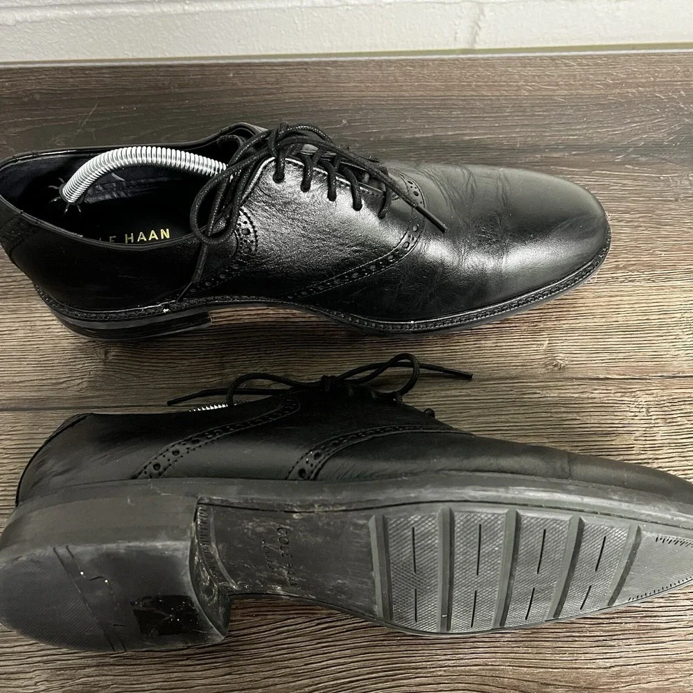 Cole Haan‎ Mens Buckland Saddle Oxfords Dress Shoes Black Almond Toe Lace Up 11M